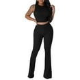thumbnail image 2 of xiaxaixu Women 2 Piece Outfits Solid Color Ribbed Cropped Tank Tops and Elastic Flared Pants Set Streetwear Aesthetic Clothes, 2 of 7