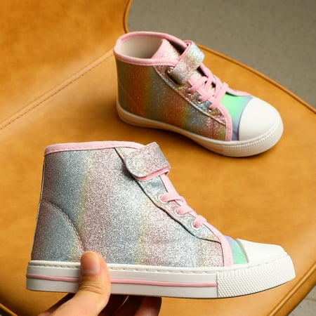 Kushyshoo Gradient Glitter Toddler High Top Girls Sneakers Kids Walking Shoes 8M
