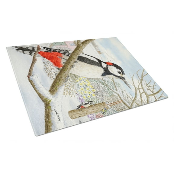 Caroline's Treasures Spotted Woodpecker Glass Cutting Board Large