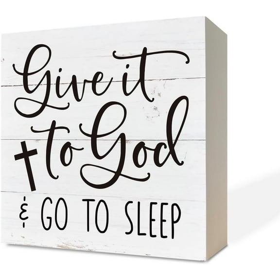 Zomyto 5x5 IN Wooden Box Sign Desk Decor,Give It to God and Go to Sleep Sign