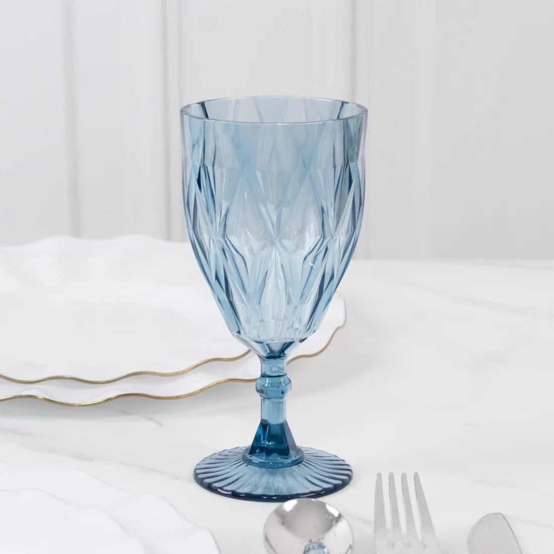 Balsa Circle 12 Dusty Blue 11oz Vintage Diamond Cut Plastic Wine Glasses Wedding Supplies