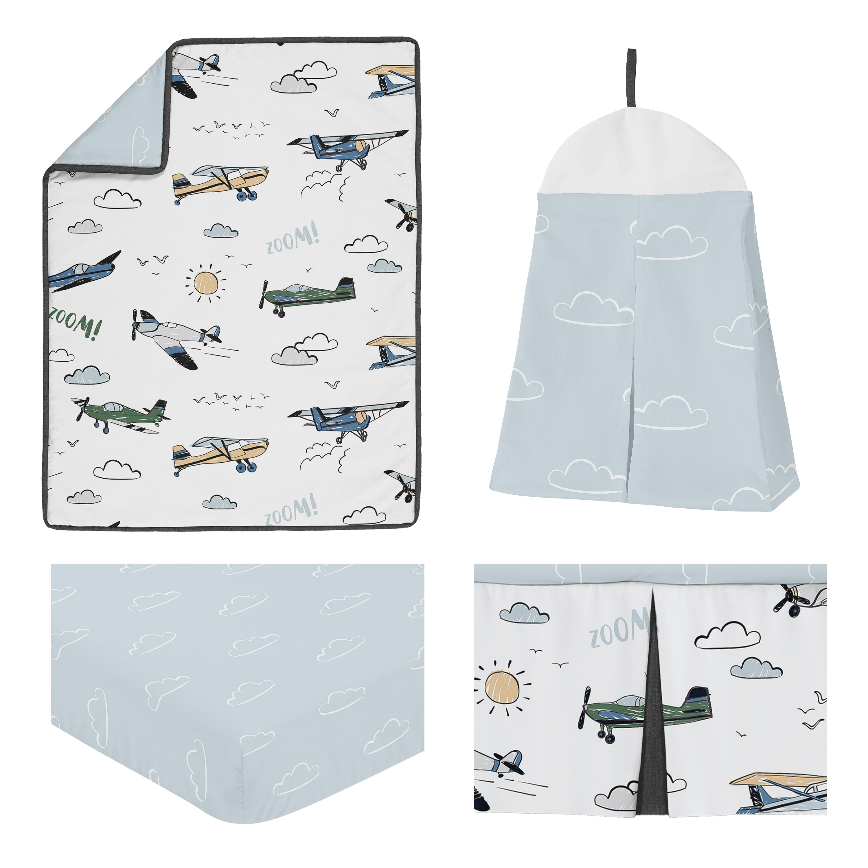 Sweet Jojo Designs Airplane Green and Blue Boy 4 Piece Crib Bedding Set