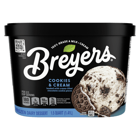 Breyers Cookies and Cream Ice Cream Vanilla Ice Cream Frozen Desserts, 1.5 Qt