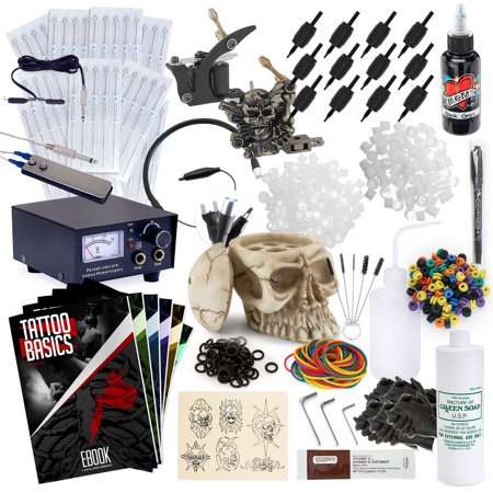 Rehab Ink Complete Tattoo Set w/ 2 Machines, Power Supply, Millennium Mom's Ink, Skull Ink Holder & (Best Tattoo Machine Kits)