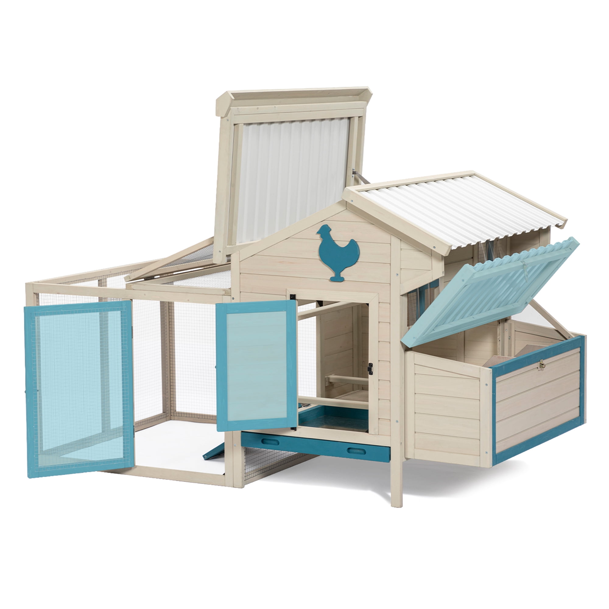 Pefilos 74" Outdoor Rabbit Hutches with PVC Roof, Hen House with Nesting Box for 5-7 Chickens Rabbit Cages for Removable Bottom, White Pefilos 74" Outdoor Rabbit Hutches with PVC Roof, Hen House with Nesting Box for 5-7 Chickens Rabbit Cages for Removable Bottom, White