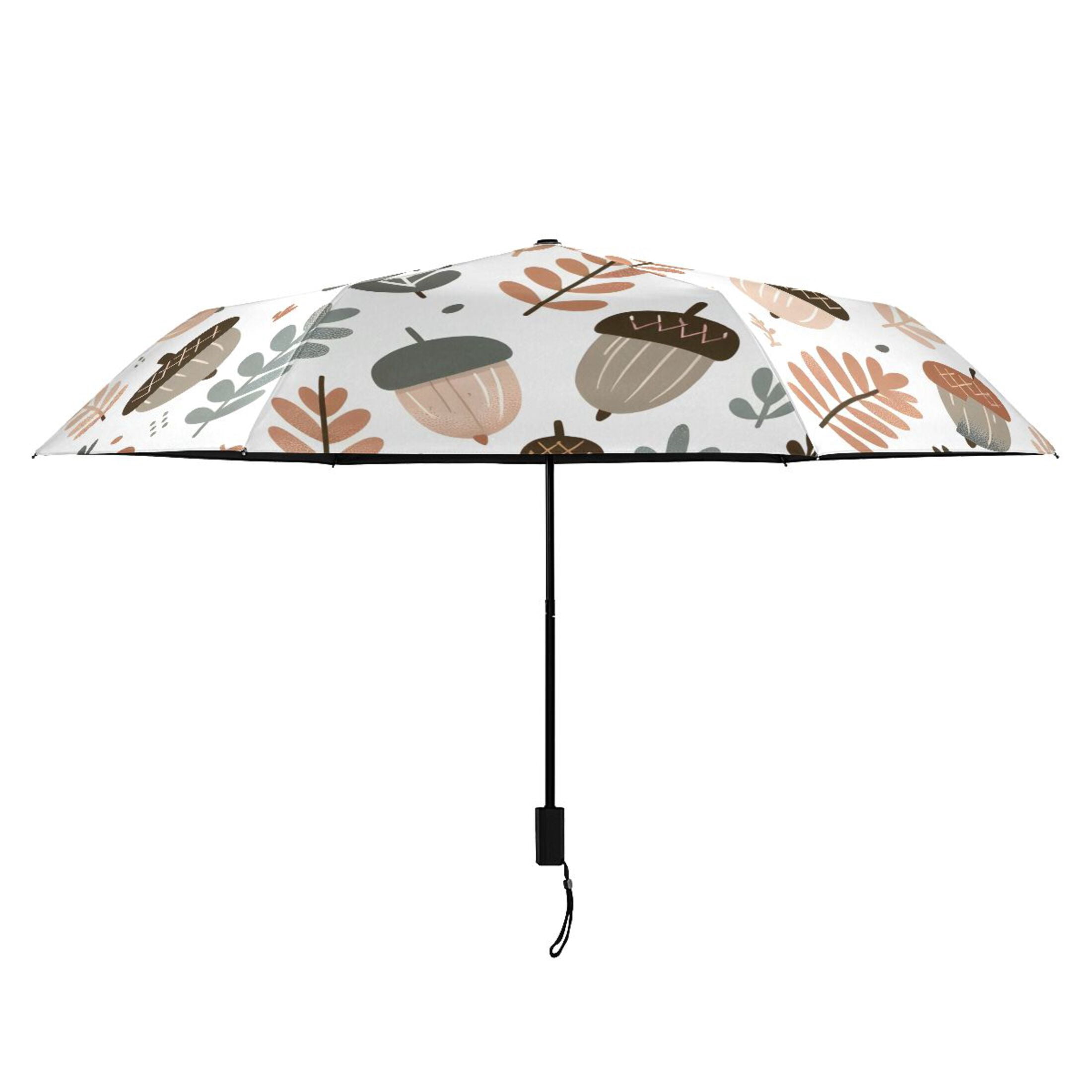Acorn and Leaves Compact Sun Umbrella Windproof Travel Umbrellas for Rain Strong Portable UV Protection