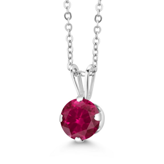 Gem Stone King 925 Sterling Silver Red Created Ruby Pendant Necklace for Women (1.00 Cttw, Gemstone July Birthstone, Round 6MM, with 18 inch Chain)