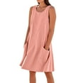 thumbnail image 2 of Zpanxa Women's Linen Blend Sleeveless Pocket Dress Minimalist Single Seam Loose Fit Summer Dress, 2 of 7