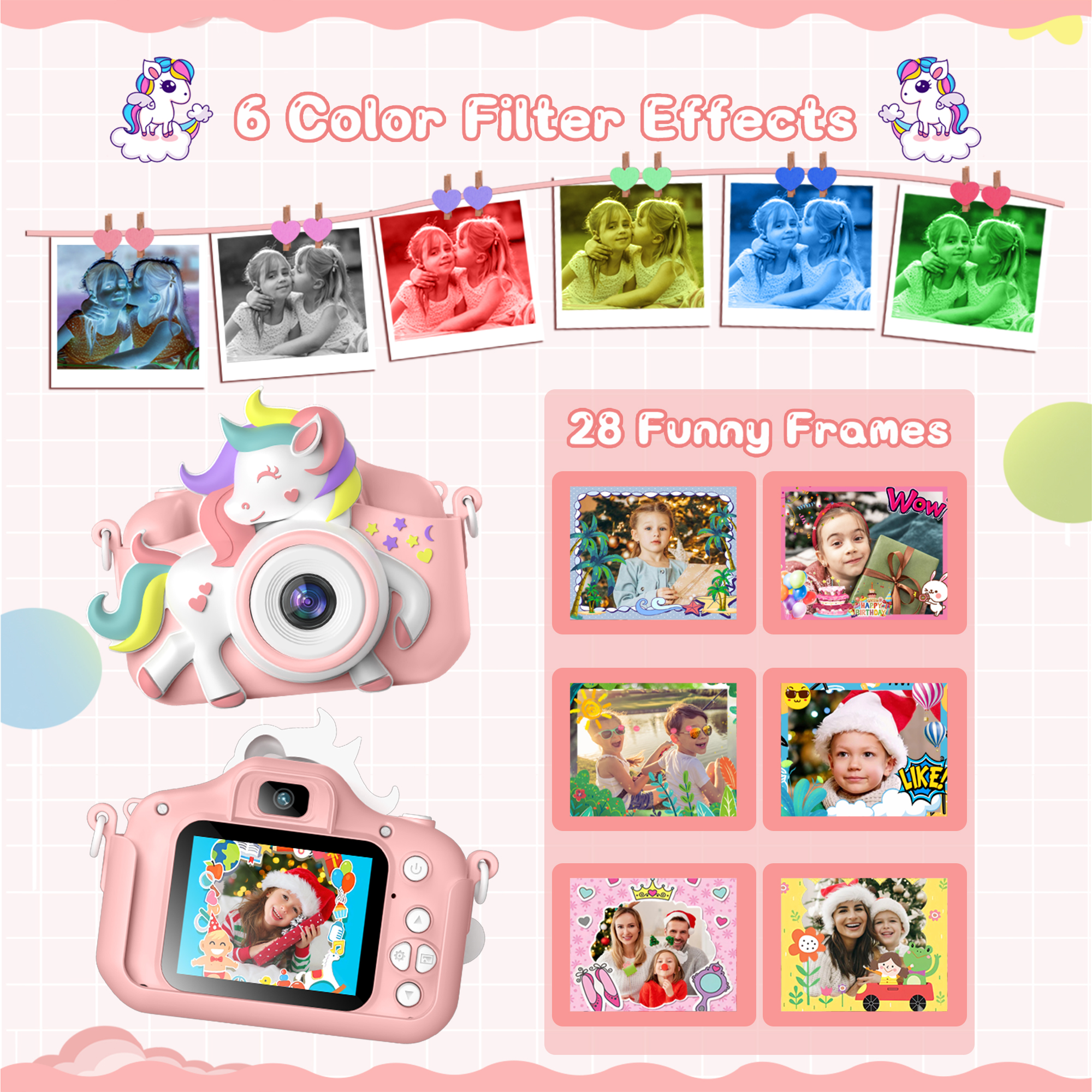 Gofunly Kids Digital Camera 1080P, Pink photo 7