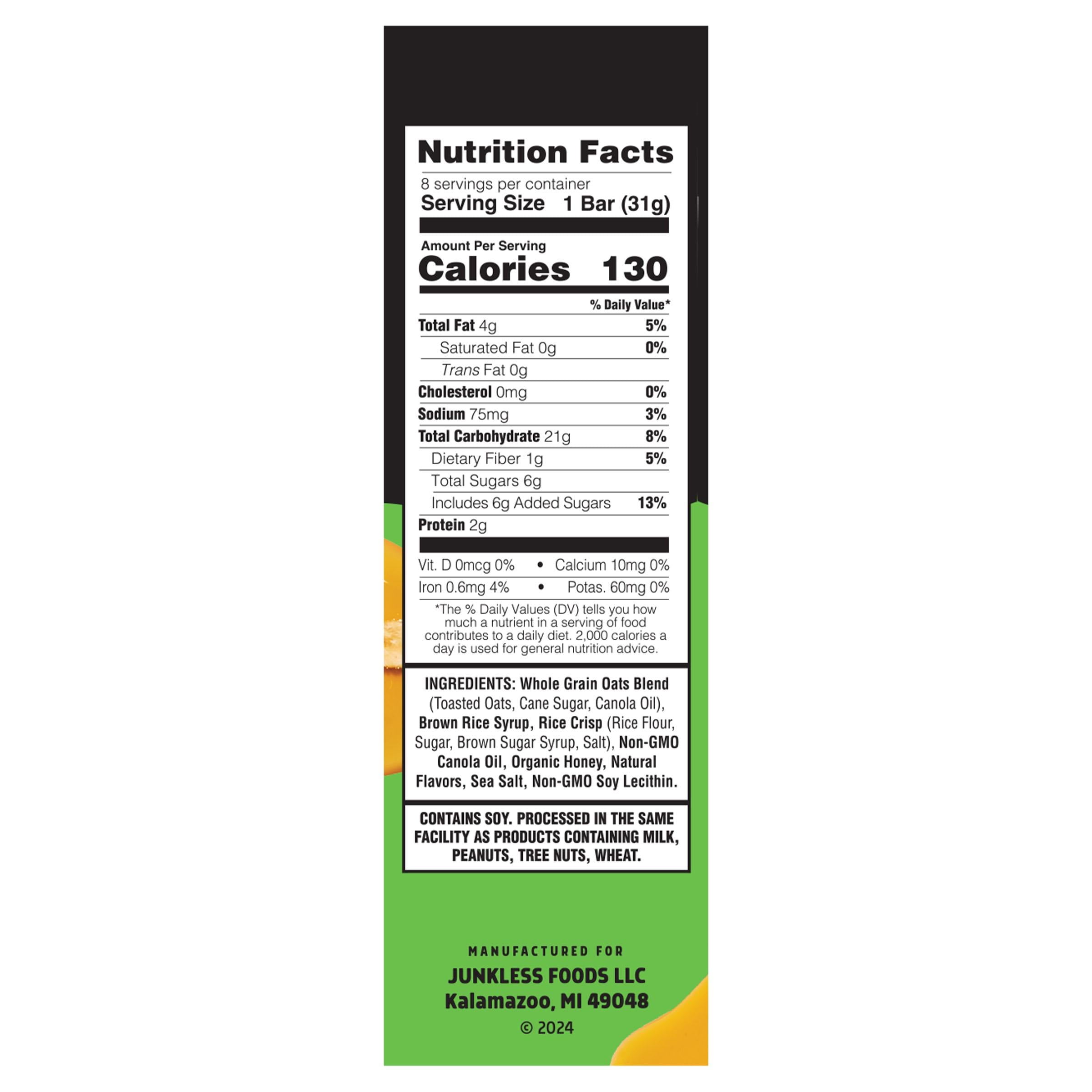 (4 pack) JUNKLESS Chewy Oats & Honey Chewy Granola Snack Bars, 1.1 oz, 8 Count