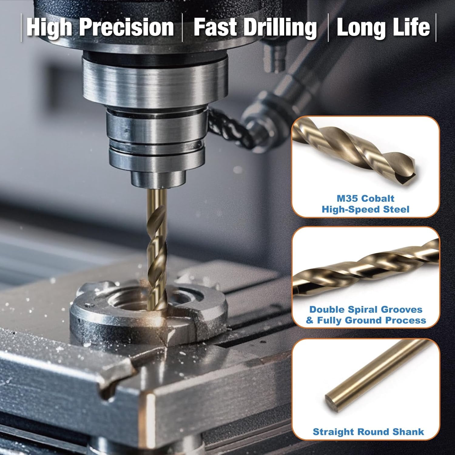 FRKSMD-20Pcs 1/16" Cobalt Drill Bit Set, M35 High Speed Steel Jobber Length Drill Bit Kit for Hardened Metal, Stainless Steel, Cast Iron, Wood and Plastic