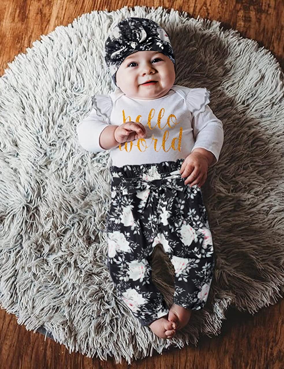 Newborn Infant Baby Girl 4PCS Clothes Romper Pants Set Floral Autumn Outfits Cute Baby Clothes Girl 0-3 Months