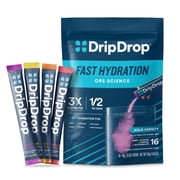 DripDrop Electrolyte Powder Drink Mix for Dehydration Relief Fast, Watermelon, Berry, Orange, Lemon, 16pk Variety