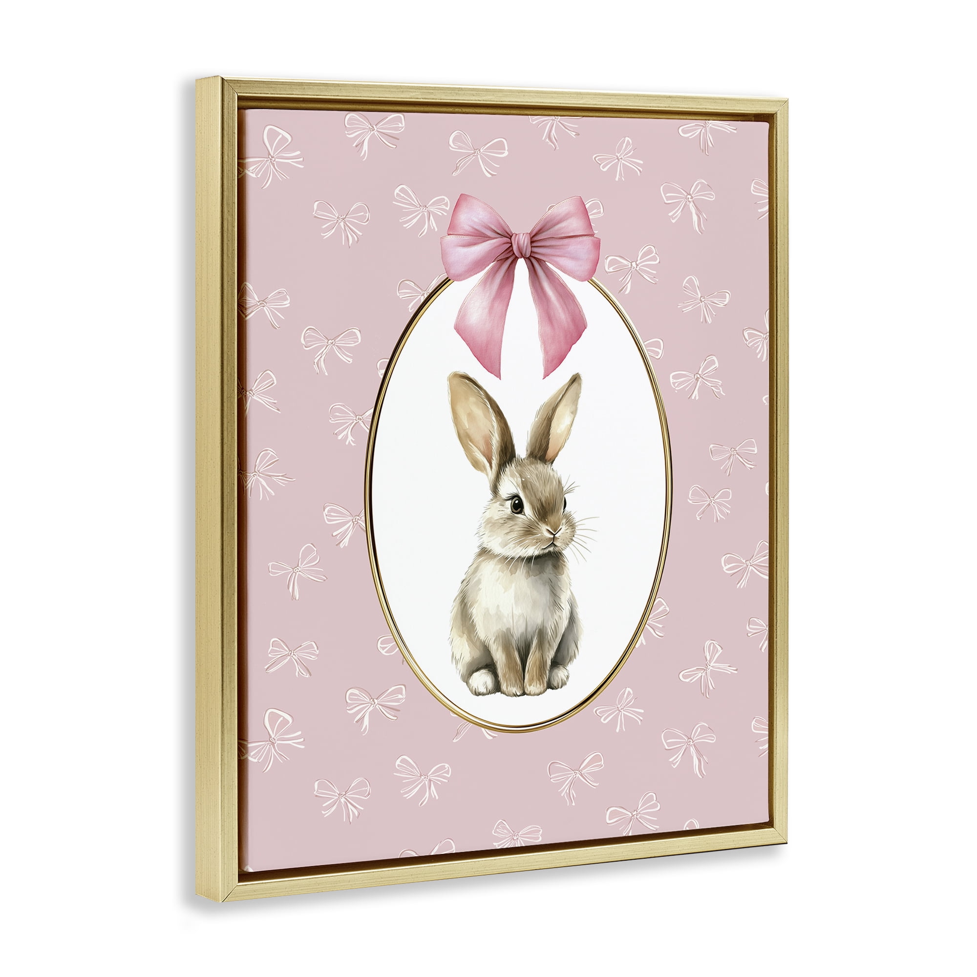 Stupell Industries Ribbon Border Bunny Gold Framed Floater Canvas Wall Art, design by Christine Simpson Art