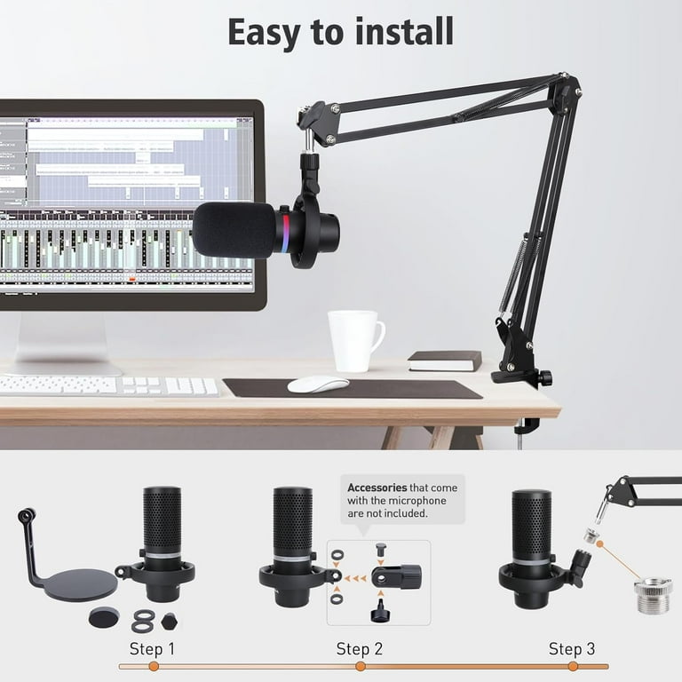 SUNMON HyperX DuoCast Boom Arm, Adjustable USB Gaming Microphone