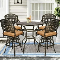 SOCIALCOMFY 5 Piece Patio Cast Aluminum Bar Dining Set, Outdoor Free-Rust Patio Bar Table & Chairs Set, Include 4 Swivel Bar Stool Chairs & 38.5" Bar Height Table W/ 2" Umbrella Hole for Deck Garden