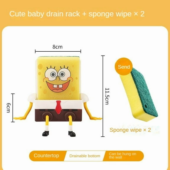 SUSANMAISON Kitchen Goods Recommended Artifact Cute Spongebob Drain Rack Dishwashing Cotton Wipe Pot Rack Storage Sink