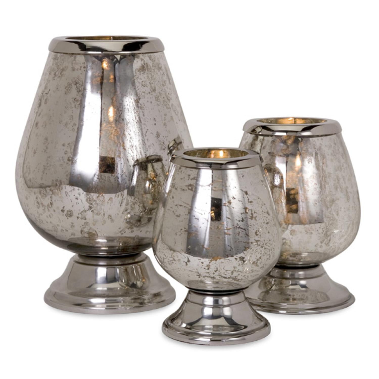 Set Of 3 Mouth Blown Mercury Glass Hurricane Globe Pillar Candle Set Of 3 Mouth Blown Mercury Glass Hurricane Globe Pillar Candle Holders Com