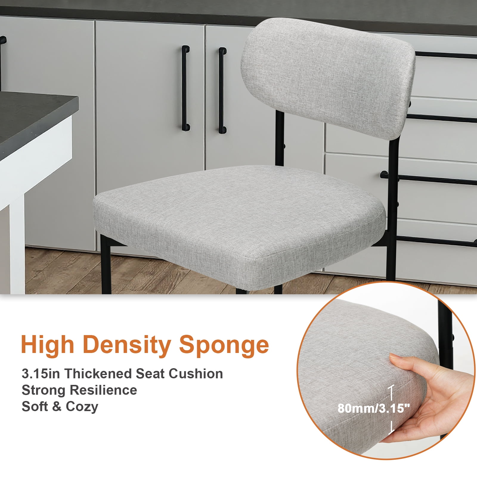 Hommpa Bar Stools Chairs Set of 3, 24" Beige Fabric Kitchen Counter Stools with Curved Back and Footrest, Fabric Counter Height Bar Chair for Kitchen Island