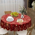 thumbnail image 6 of Red Christmas Tablecloth Round 60 Inch Gold Snowflake Xmas Washable Wrinkle Stain-Resistant Polyester Table Cloth Farmhouse Rustic Indoor Winter Decorations for Home Kitchen Dinning Party Holiday, 6 of 6
