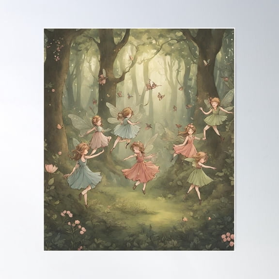 Cottagecore - Fairies Dancing 4 Poster Wall Art, Modern Wall Decor For Living Room Bedroom, 8x12 UNFRAMED