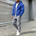 thumbnail image 6 of Mens 2 Piece Suits Full Zipper Drawstring Hooded Sweatshirts Elastic Waist Joggers Solid Color Fashion Comfy Outfits Blue S, 6 of 7