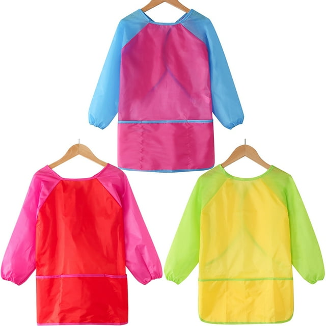 Coofit Tablier d'Art pour Enfants Imperméable : 3 Pcs Tablier à Manches Longues Tablier de Peinture avec 3 Poches