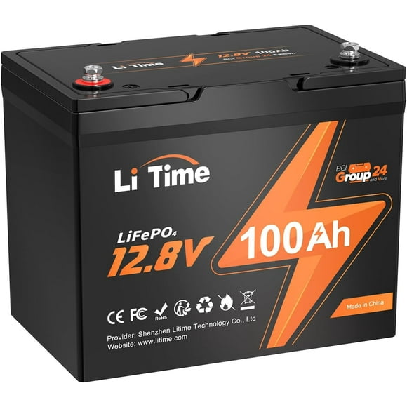 LiTime 12V 100Ah BCI Group 24 Lithium Battery 1.28kWh Rechargeable LiFePO4 Battery for RVs Motorhome