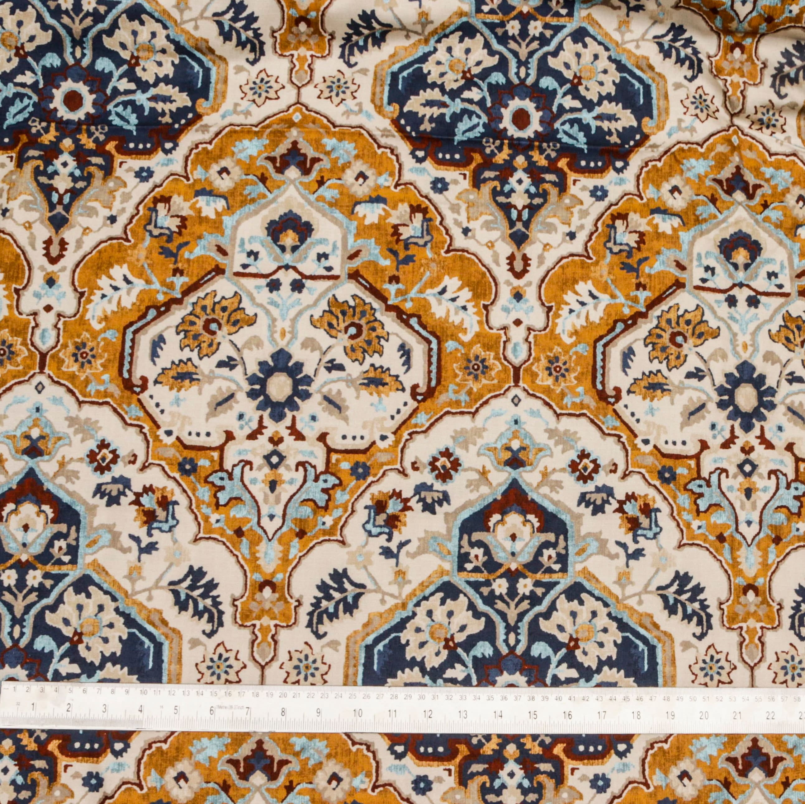 Fabric Mart Direct Cream, Beige Cotton Printed Fabric By The Yard, 54 inches or 137 cm width, 15 Continuous Yards Beige Cotton Fabric, Traditional, Upholstery Drapery Curtain Wholesale Fabric