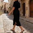 thumbnail image 6 of Admvng Womens Belted Shirt Dress Solid Collared Short Sleeve Side Slits Casual Comfy Dresses, 6 of 9