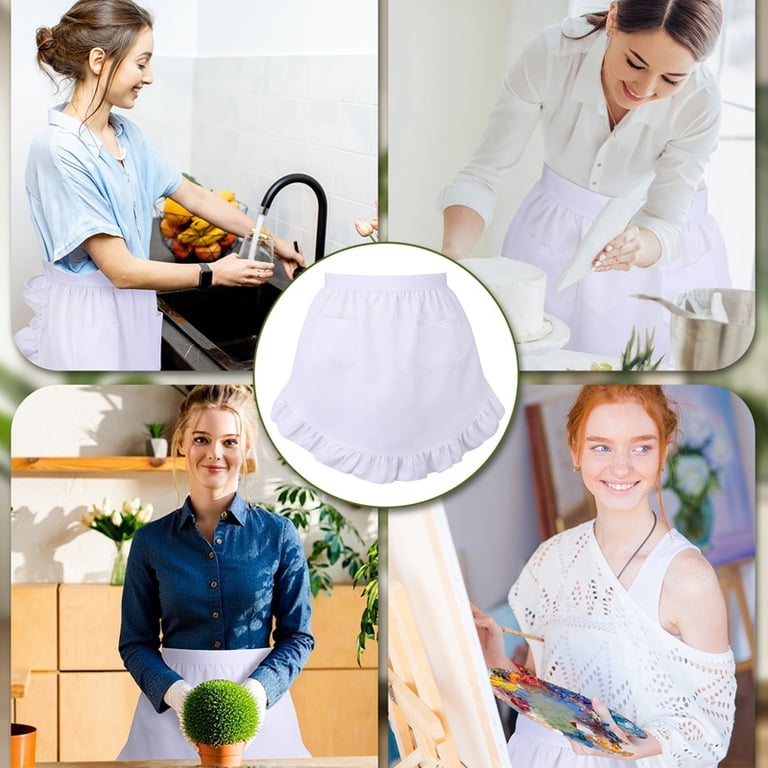 AOWOO 2 Pack White Ruffle Half Apron for Women, French Maid