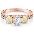 thumbnail image 3 of Gem Stone King 18K Rose Gold Plated Silver White Ethiopian Opal Ring Set with Moissanite (1.62 Cttw) (Size 6), 3 of 6