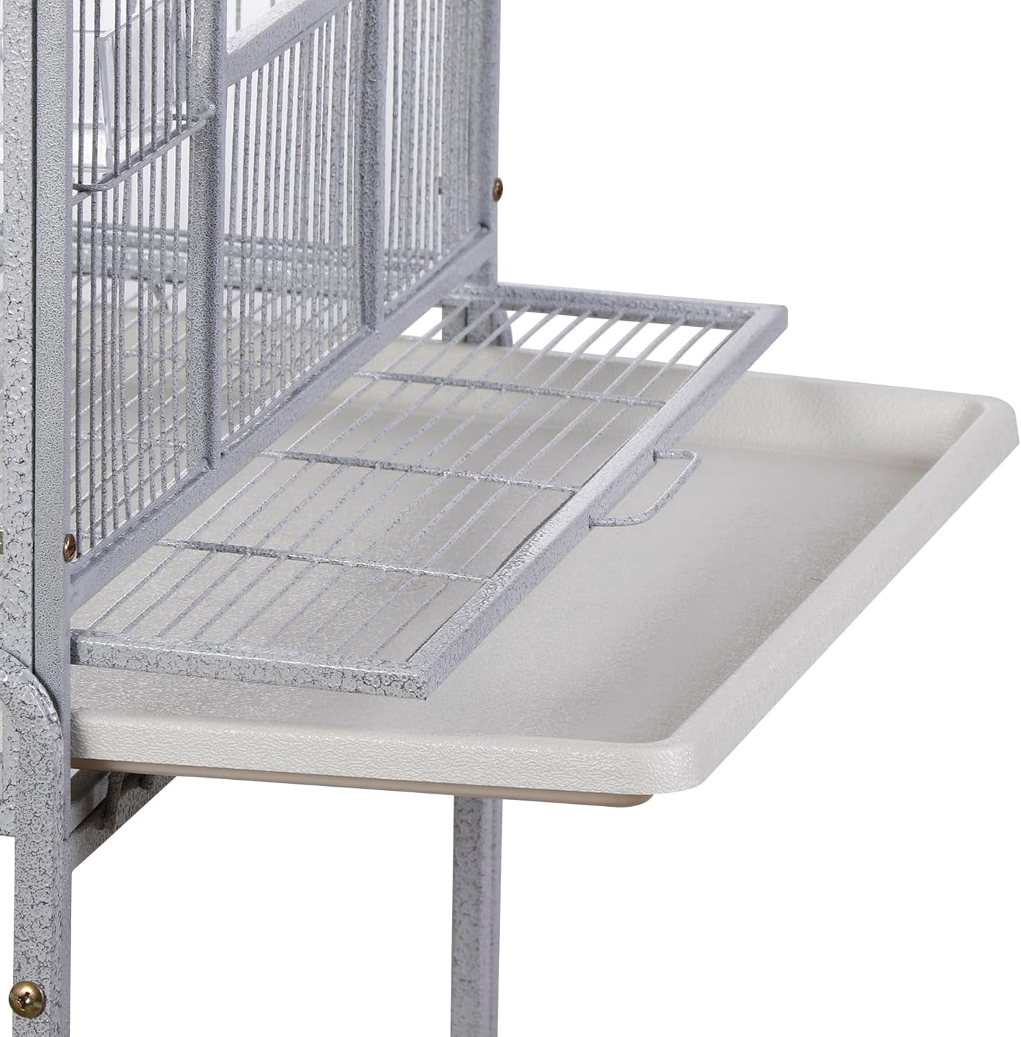 53-Inch Rolling Bird Cage, Wrought Iron Large Cage with Stand and Storage Shelf for Parrots, Cockatiels, Parakeets, and Macaws (White)