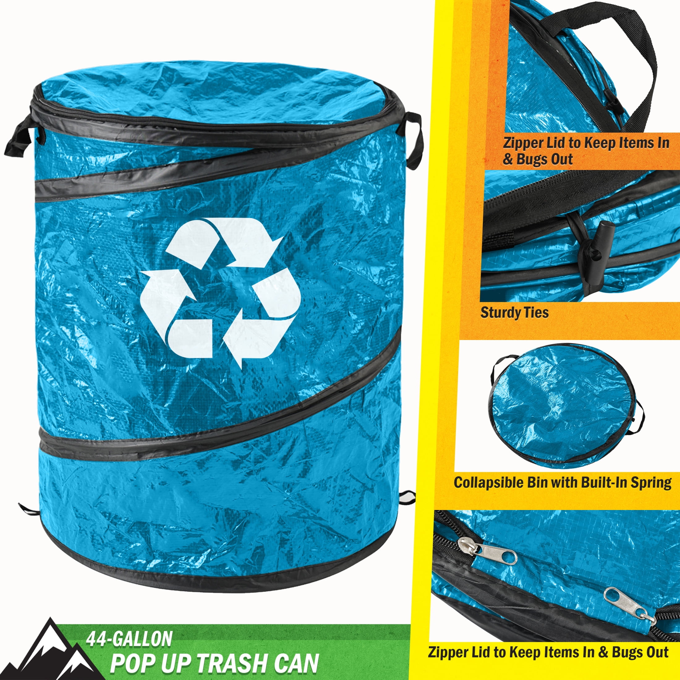 Wakeman 44-Gallon Pop Up Trash Can with Zippered Lid for Camping or Parties