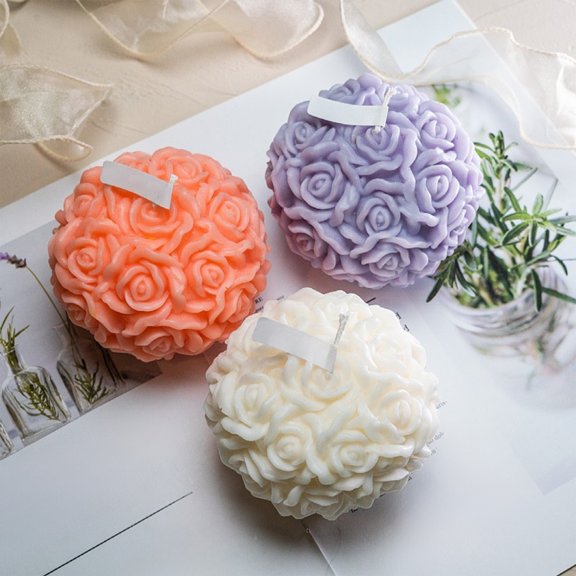 Rose Ball Scented Candle, Wax Real Flame Floral Sphere for Valentine's Day Tables, Bedroom Decor, Wedding Favors and Romantic Gifts
