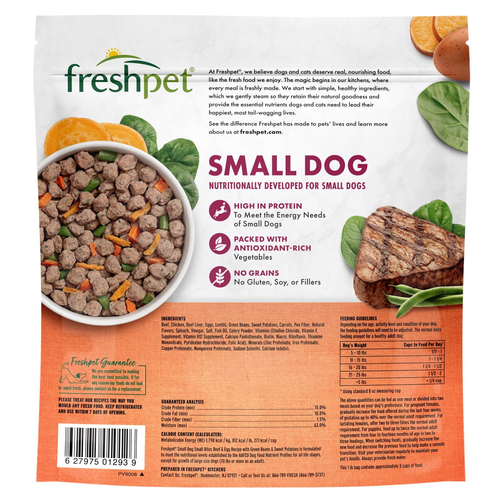 (4 pack) Freshpet Fresh Dog Food, Small Dog Beef & Egg Recipe, Small Bites Freshly Roasted Meals, 1 lb.