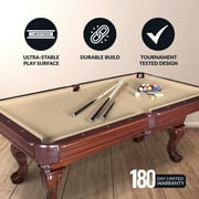 Hathaway Augusta 8 Foot Pool Table with Complete Accessories – Classic Full Size Billiard Table for Home Use – Classic Ball and Claw Legs, Inlaid Sights, K-66 Cushions – Walnut Finish with Camel Felt