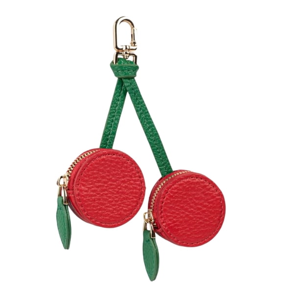 Cute Fruit Coin Purse Bag Charm,Mini Leather Coin Change Purse & Pouch Holder Keychain Charm for Handbag Tote Wallet Airtag Accessories, Fruit Bag Charms for Girl Women Little Red Cherry