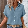 thumbnail image 6 of TODOZO Women Button Down Shirt Rolled Cuffed Short Sleeve Blouse Ladies Summer Casual V Neck Beach Soft Fashion Cotton Blouses Tops with Pocket Short Sleeve Shirts for Women Summer Light Blue Xxl, 6 of 6