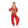 thumbnail image 4 of Dpytoraw Girl's Indian Dance Children's Personality Dance Show Belly Dance Sequin Mesh Set Carnival Performance Wear Size Red 9-10 Years, 4 of 4