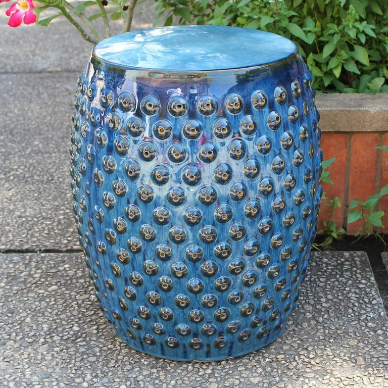 International Caravan Perforated Drum Ceramic Garden Stool International Caravan Perforated Drum Ceramic Garden Stool