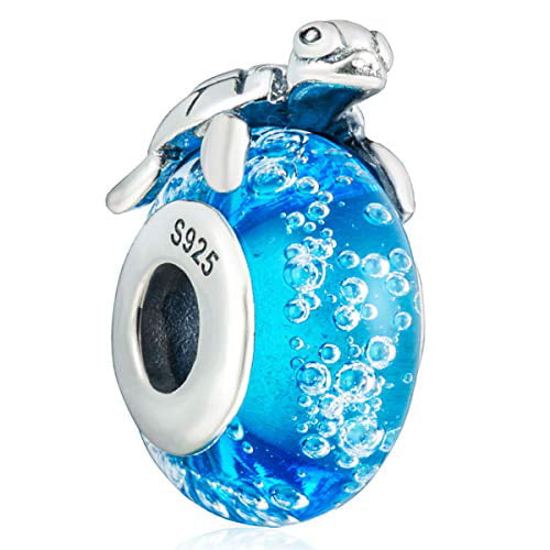 NEW MC Silver Blue Mermaid Turtle Heart Murano Beads European Charm Bracelet 
