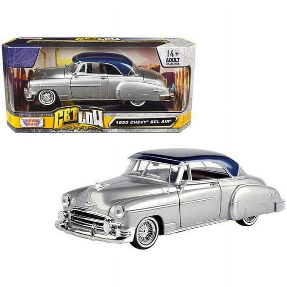 1950 Chevrolet Bel Air Lowrider Silver Metallic with Blue Metallic Top Get Low Series 1-24 Diecast Model Car