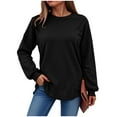 thumbnail image 7 of Tunic Tops for Leggings Plus Size Winter Loose Crew Neck Long Sleeve Batwing Off the Shoulder Curve Hem Plain Leisure Waffle Knit Pullover Top(Black,XL), 7 of 7