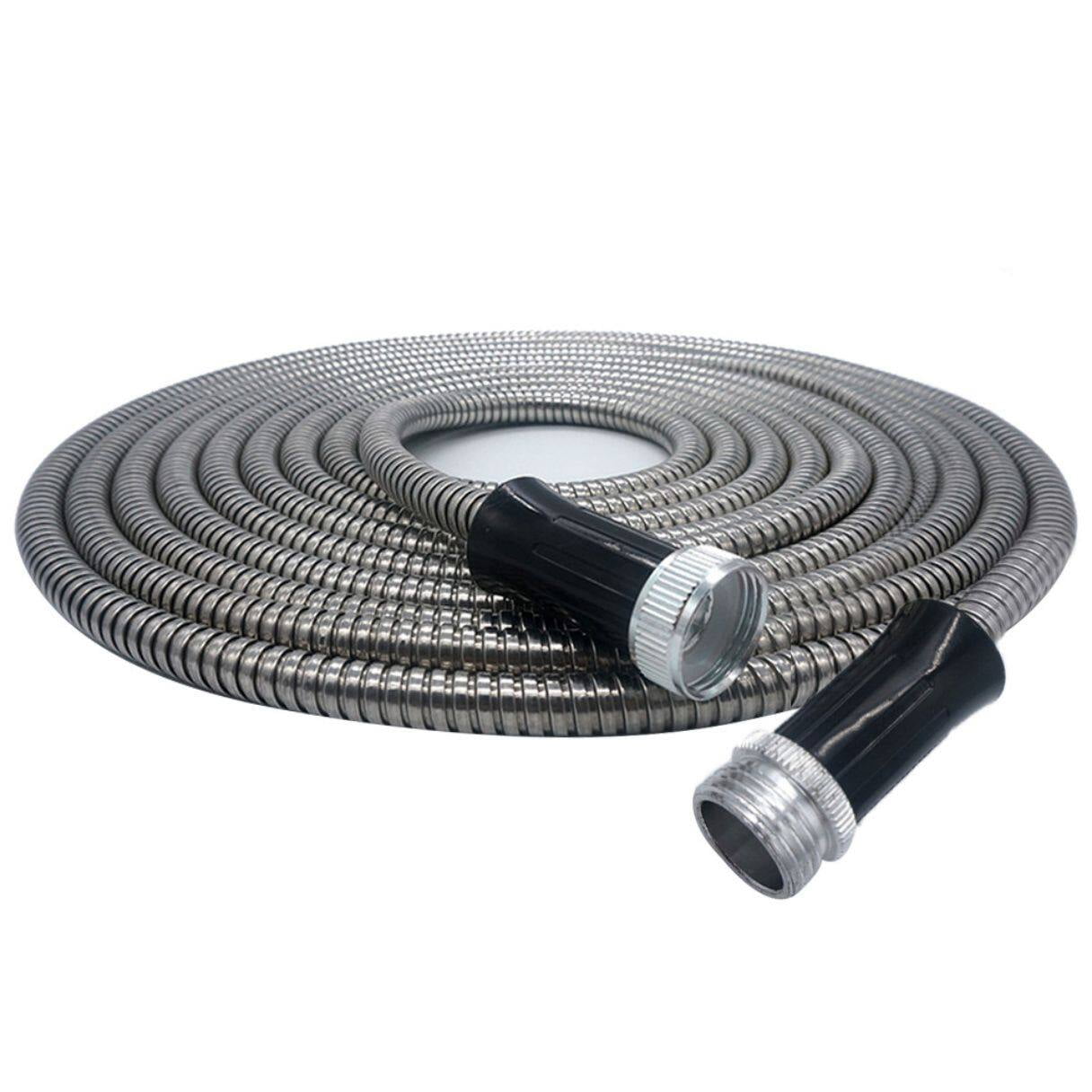 25FT Expandable Hose Pipe, Garden Water Hose 304 Stainless Steel Hosepipe with Nozzle for Puncture Resistant for Outdoor Lawn Car Watering Plants
