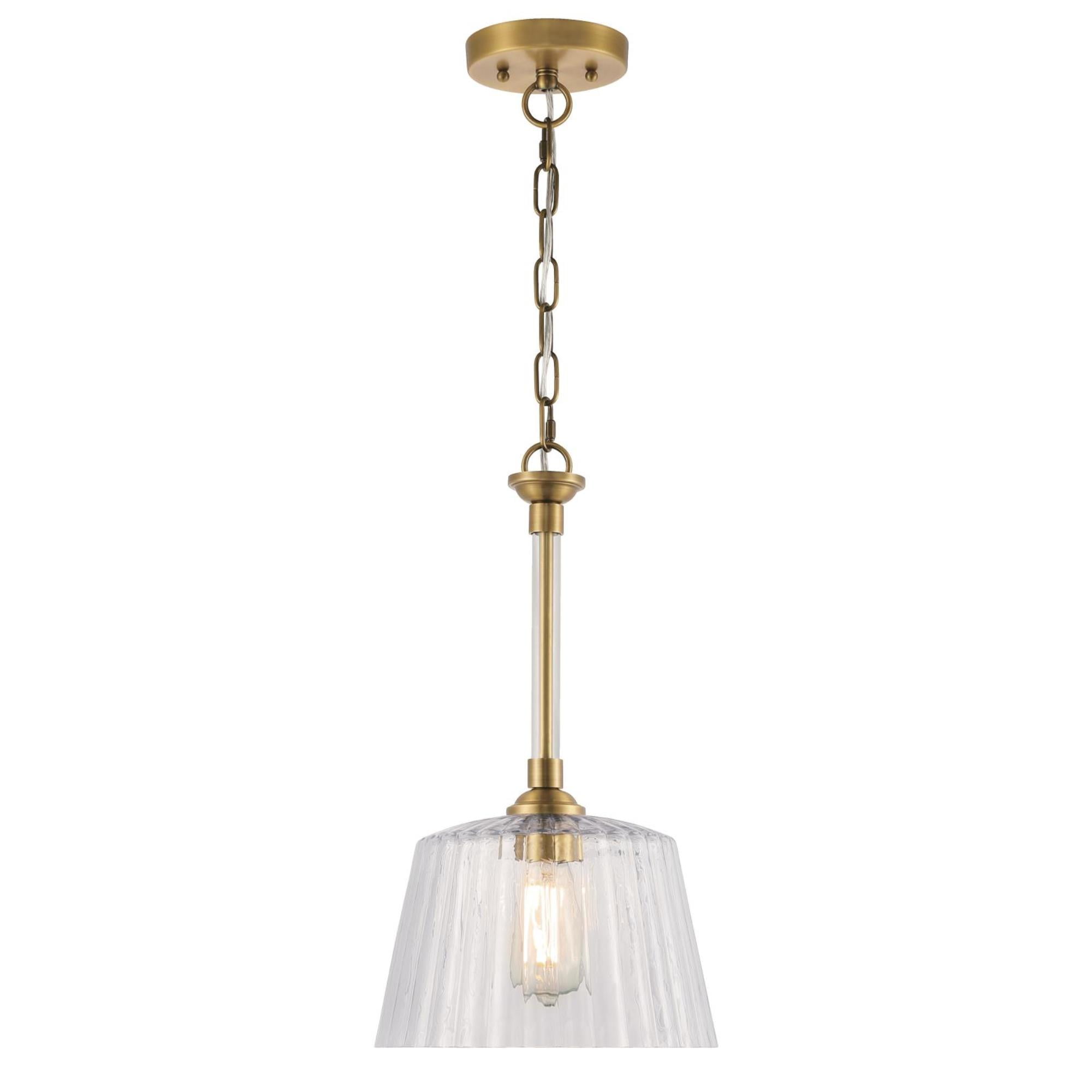 Westinghouse Lighting Aggie 1-Light Indoor Pendant - Brushed brass finish with clear ribbed glass
