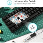 68 Hot Swappable 65% Mechanical Keyboard, 68 Compact BT5.0 Gaming Keyboard with Stand-Alone Arrow/Control , Black, Quiet Red