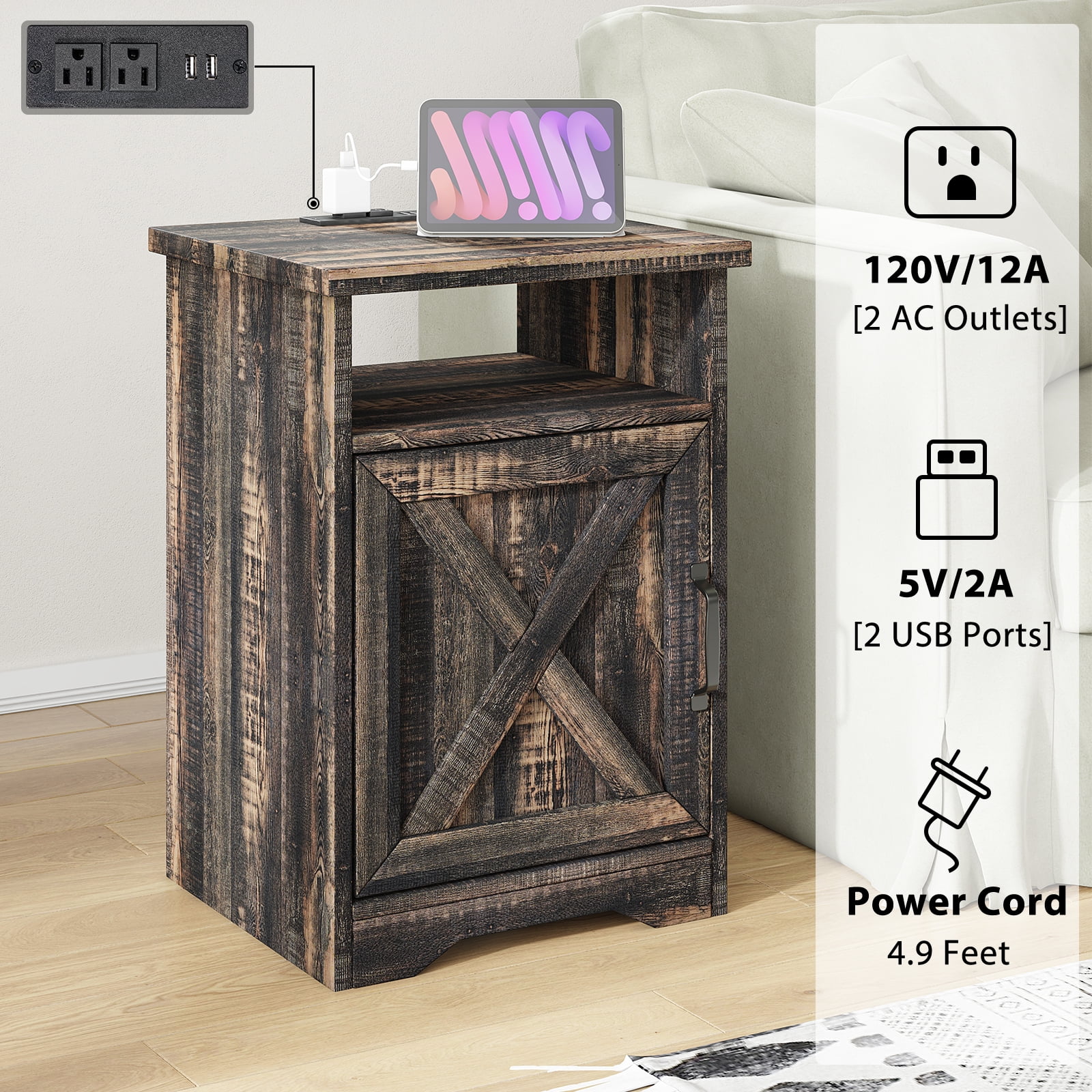 LUXOAK 3-Piece Farmhouse Table Set, Coffee Table & Two End Tables, Dark Oak