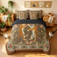 thumbnail image 3 of Manfei Vintage Tiger Queen Bedding, Retro Aztec Flower Bedding Comforter Set Queen, Brown, Black Reversible, 7 Pieces, 3 of 6