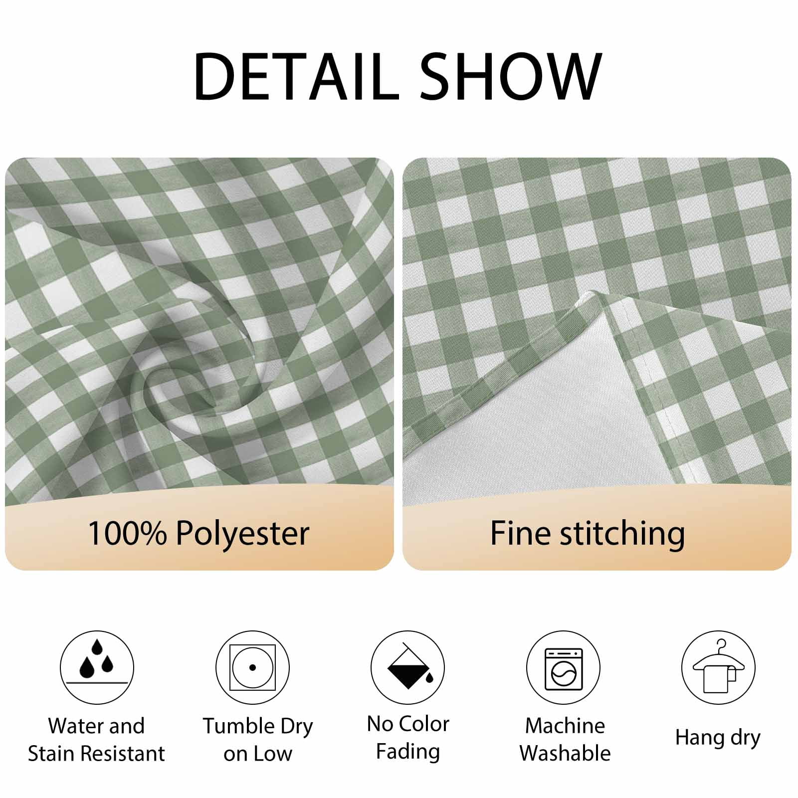 Round Tablecloth Rustic Checkered Plaid Waterproof Oil Proof Polyester Table Cloth Cover Decor for Home Dining Outdoor,Patio,Parties, 60" Dia. Sage Green